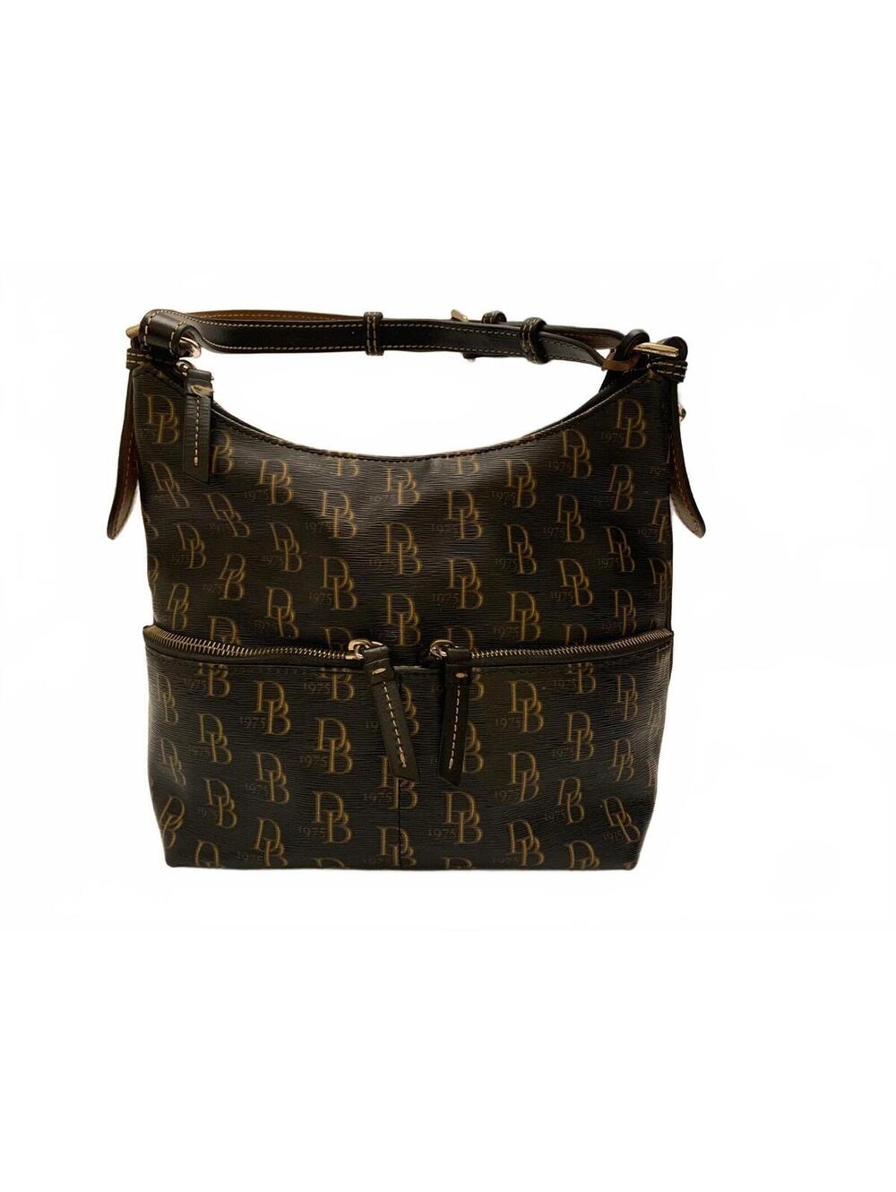 Dooney & Bourke Vintage Monogrammed Brown Leather Shoulder Bag